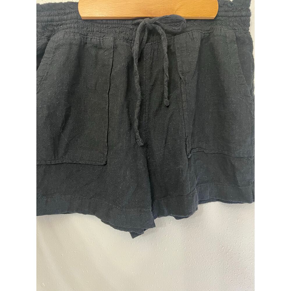 Black Drawstring Shorts Women’s Sz S (4/6) Linen/Rayon Blend Ruffle Summer Beach